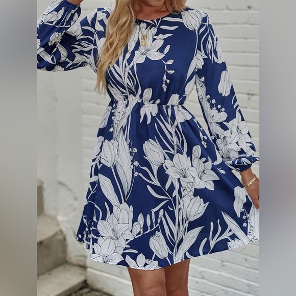 Floral Round Neck Long Sleeve Mini Dress - Picture 5 of 6
